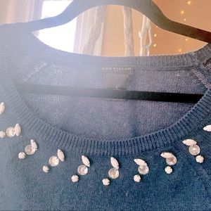 Navy Rhinestone Collar Sweater
